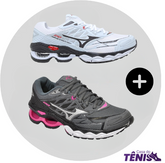 Compre 1 leve 2 Tênis Mizuno Wave 20 Pro Masc + Fem