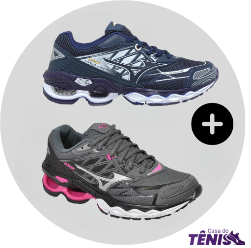 Compre 1 leve 2 Tênis Mizuno Wave 20 Pro Masc + Fem